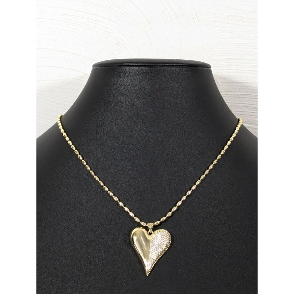 M & M Accessories Gold Tone Pave Crystal Puffy‎ Heart Necklace Earring Set